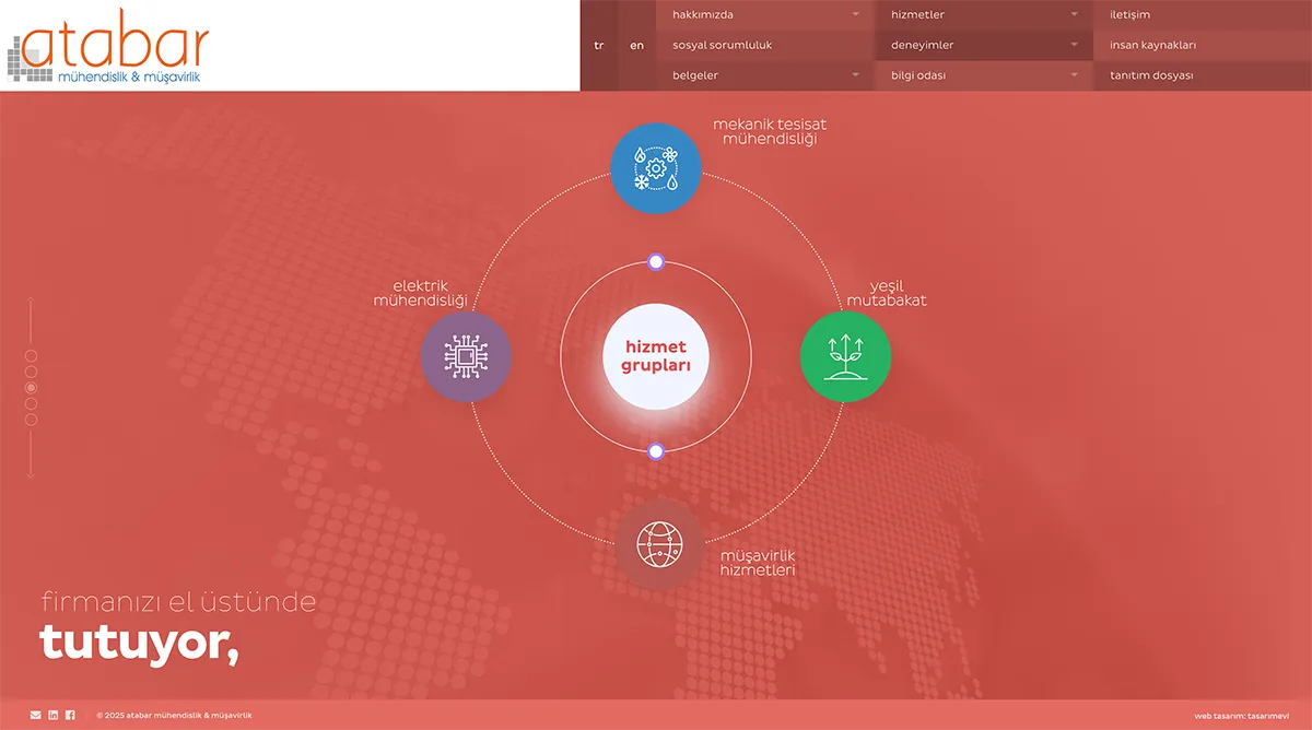 Atabar Mühendislik için hazırlanan çok dilli web sitesi ana sayfası