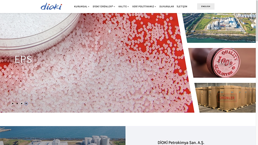 Dioki Petrokimya için Tasarımevi tarafından geliştirilen mobil uyumlu kurumsal web sitesi arayüzü.