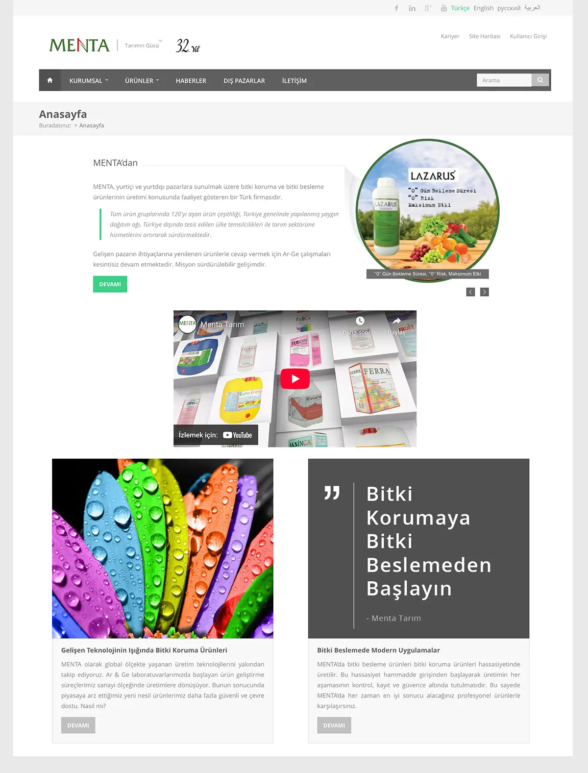 Menta Tarım için hazırlanan web sitesi önizlemesi
