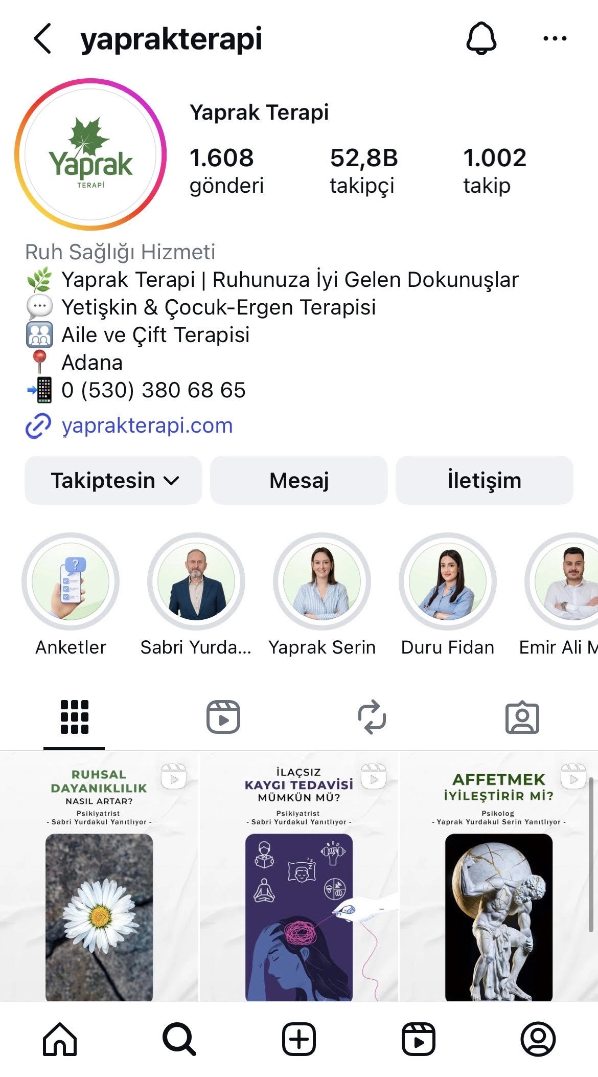 Yaprak Terapi Instagram Hesabı 52.8 Bin Takipçi Başarısı